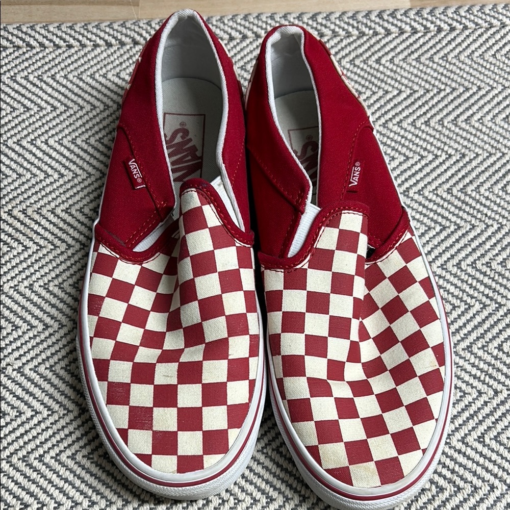 Vans Red and White Checkered Slip-On Sneakers